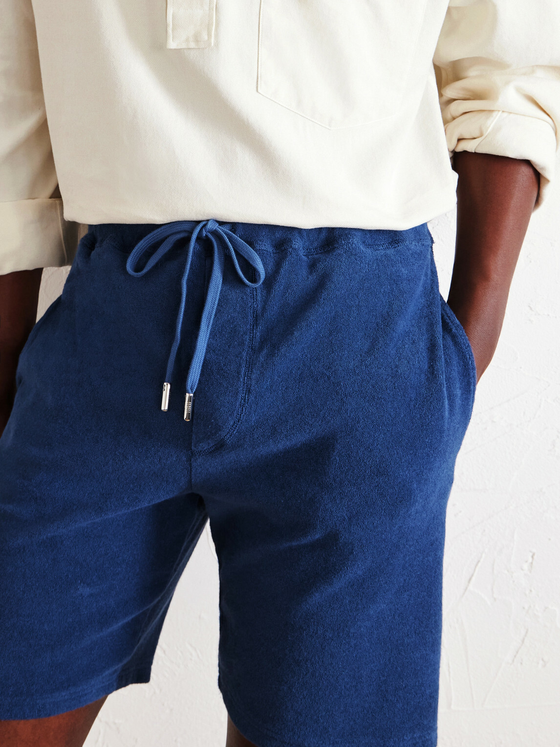 FEDELI - Slim-Fit Cotton-Terry Drawstring Shorts - Blue