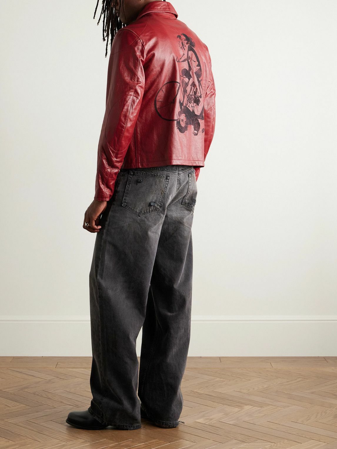 Enfants Riches Déprimés - The Bully Distressed Embroidered Tumbled-Leather Jacket - Red