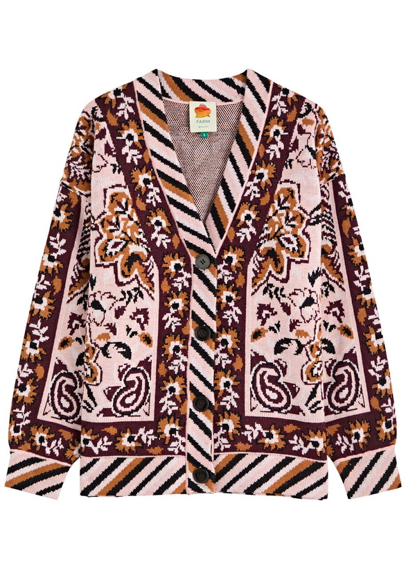 Photo: Farm Rio Glam Tapestry Patterned-intarsia Knitted Cardigan Burgundy