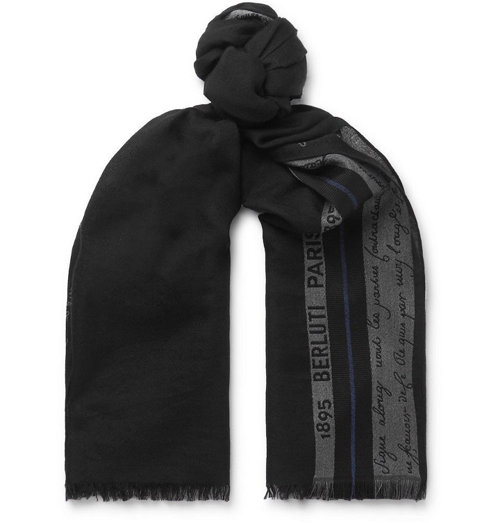 Photo: Berluti - Silk, Wool and Cashmere-Blend Jacquard Scarf - Black