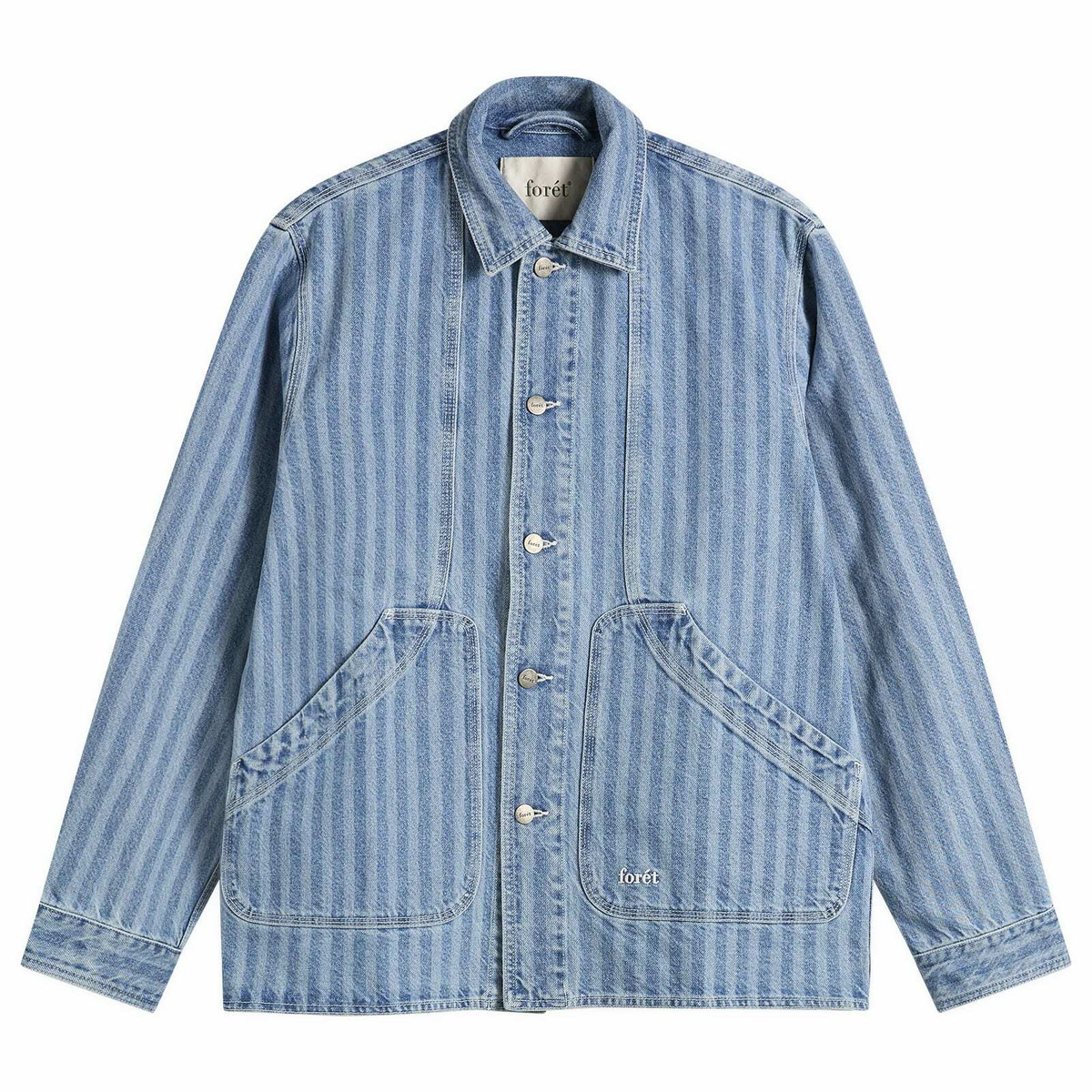 Foret Men's Berry Denim Overshirt in Striped Denim