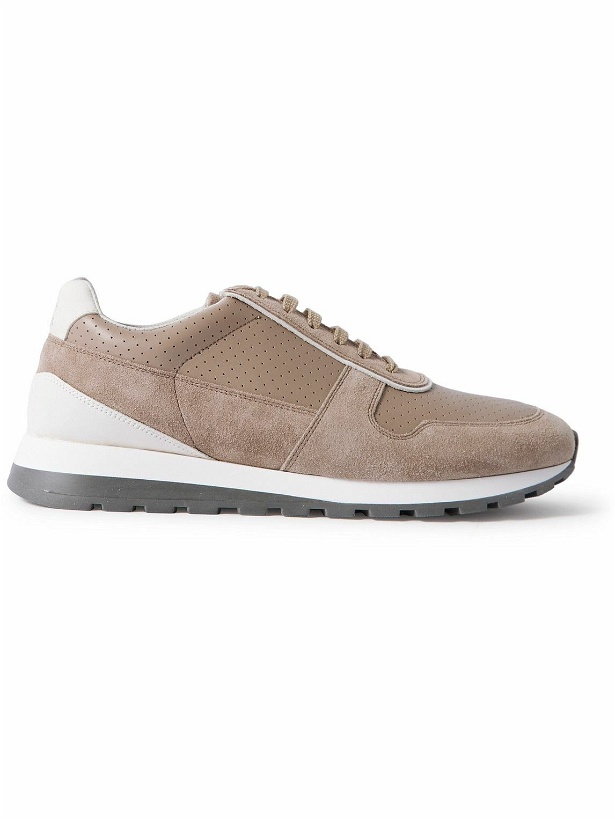 Photo: Brunello Cucinelli - Perforated Leather and Suede Sneakers - Neutrals