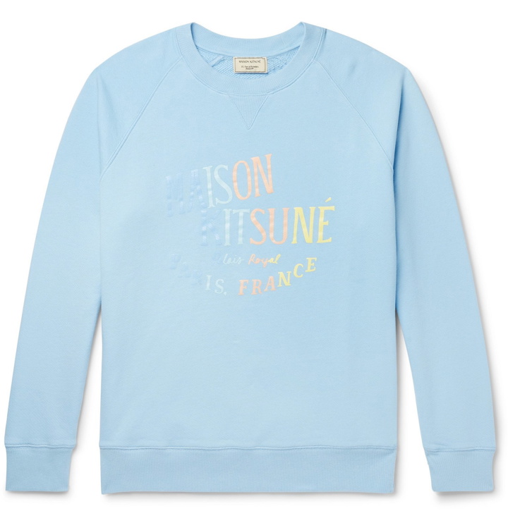 Photo: Maison Kitsuné - Logo-Print Loopback Cotton-Jersey Sweatshirt - Blue