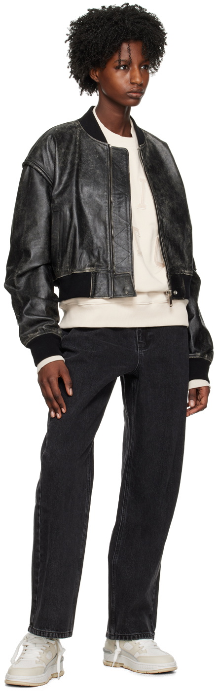HALFBOY Black Faded Leather Bomber Jacket
