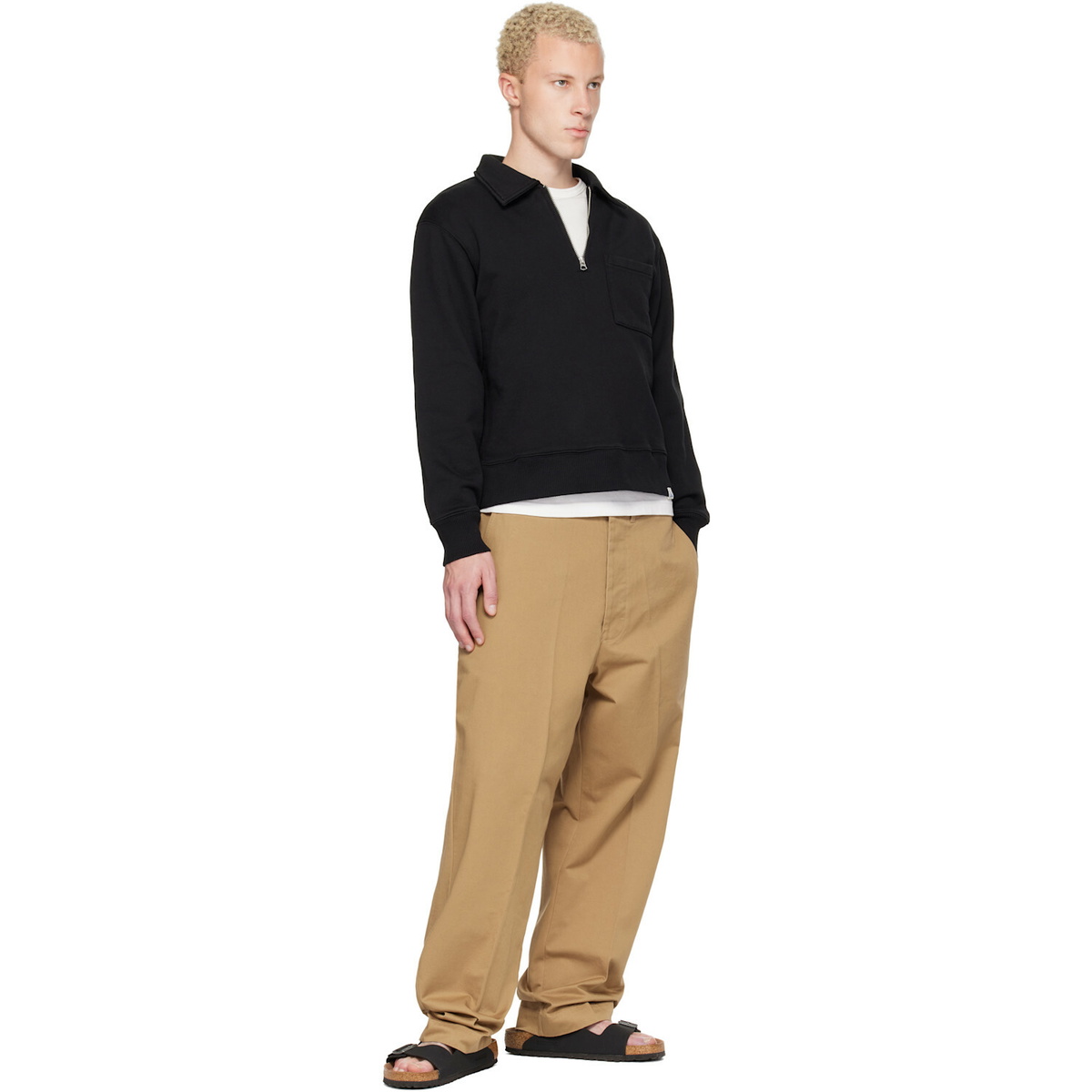 Merz b. Schwanen Black Authentic Fleece Polo Collared Half-Zip Cotton Sweatshirt