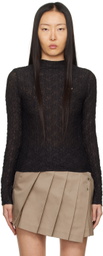 lesugiatelier Black Mock Neck Long Sleeve T-Shirt