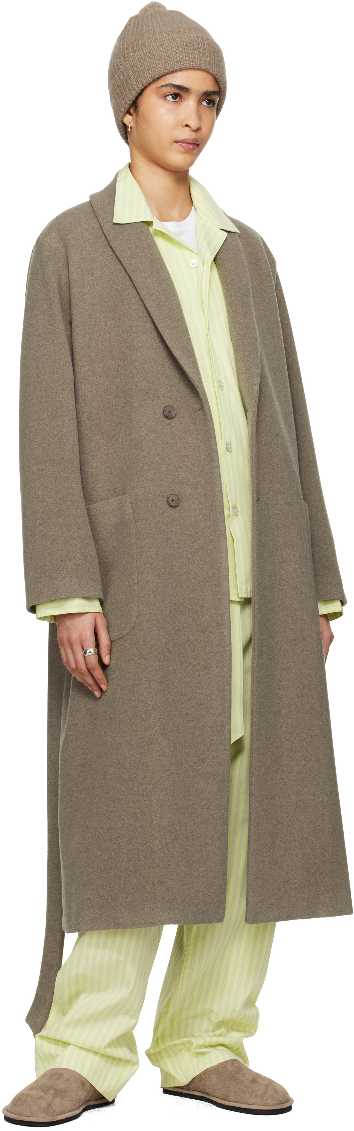 Tekla SSENSE Exclusive Taupe AURALEE Edition Robe Coat Tekla Fabrics