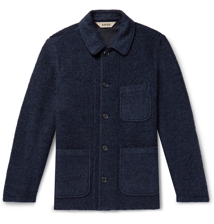 Photo: Aspesi - Brushed Wool and Cotton-Blend Coat - Blue
