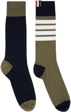 Thom Browne Khaki & Navy Funmix 4-Bar Socks