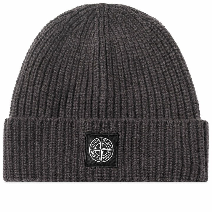 Photo: Stone Island Men's Wool Patch Beanie Hat in Charcoal