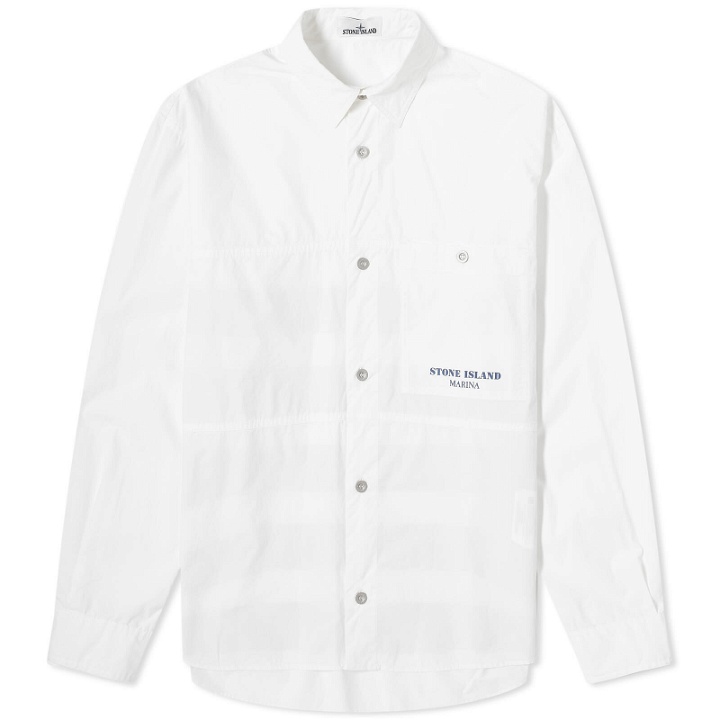 Photo: Stone Island Men's Marina Cotton Canvas Shorts Sleeve Shirt in White
