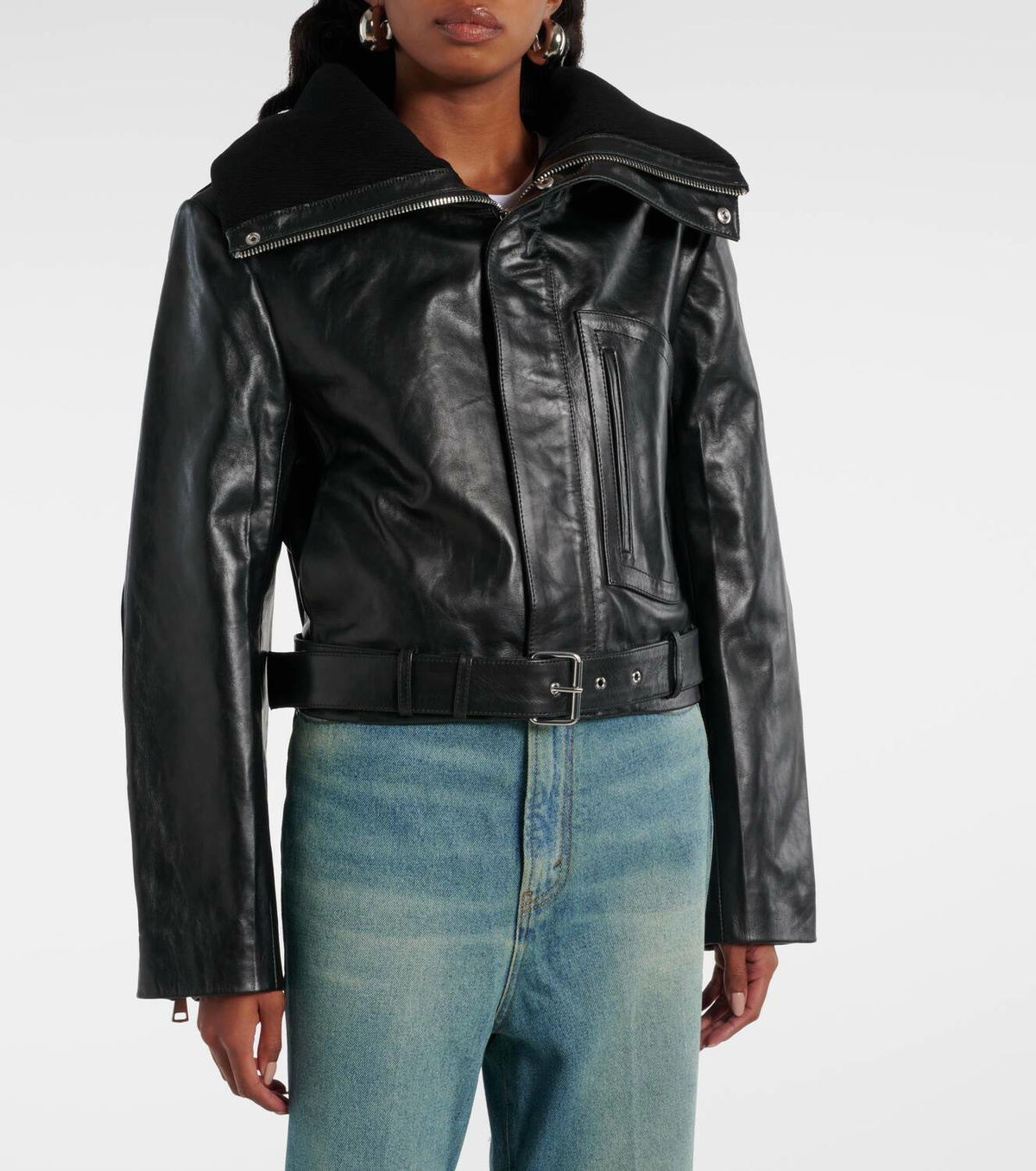 Victoria Beckham Cropped belted leather biker jacket Victoria Beckham