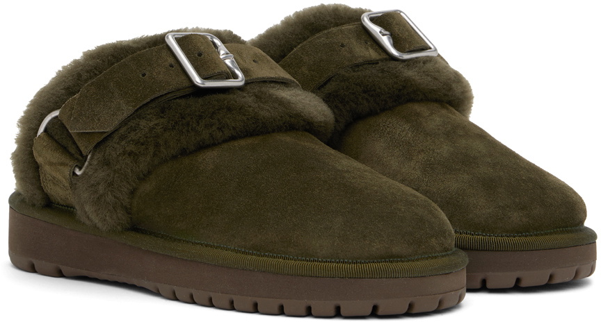 Burberry Green Suede Shearling Chubby Slippers Burberry