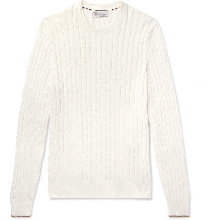 Photo: Brunello Cucinelli - Cable-Knit Cotton Sweater - Men - White