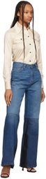 Victoria Beckham Blue Patchwork Flare Jeans