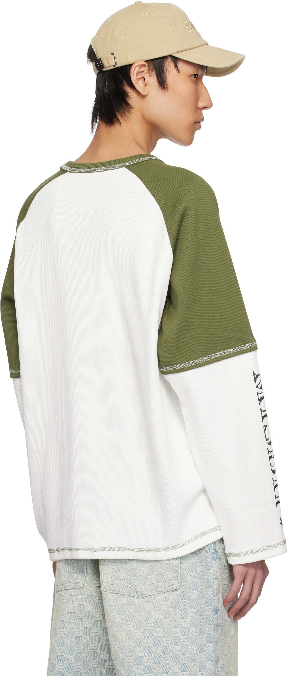 MISBHV White & Khaki Varsity 70's Longsleeve T-shirt