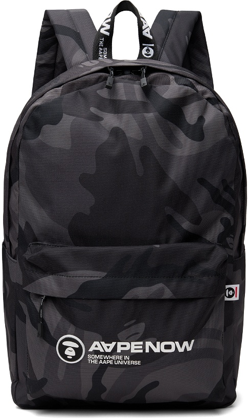 Photo: AAPE by A Bathing Ape Black Moonface Patch Camo Backpack