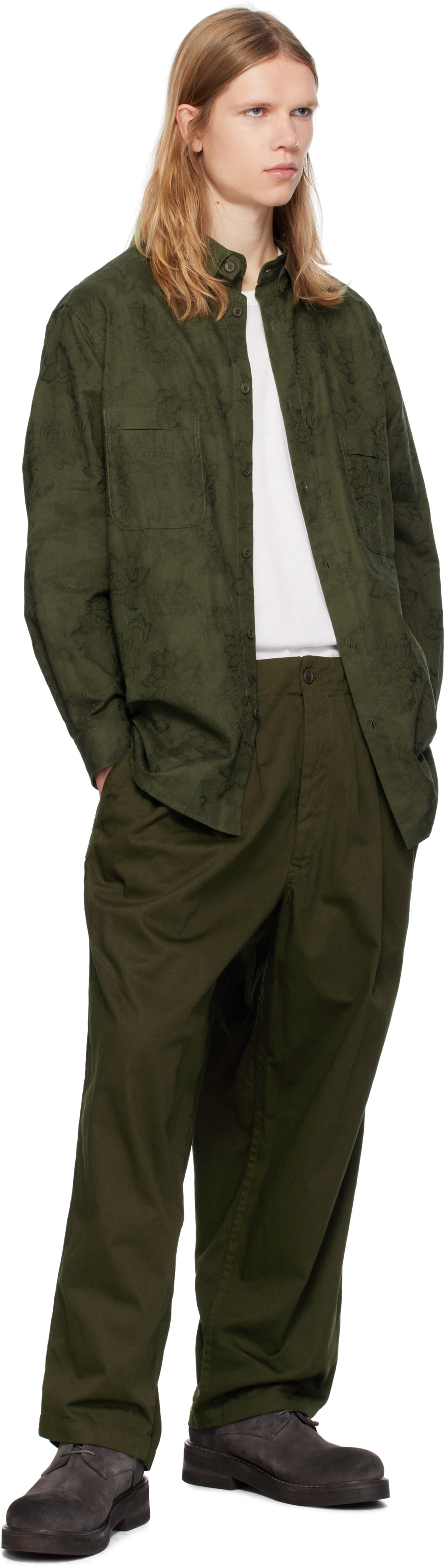 Y's For Men Khaki Flower Jacquard Shirt