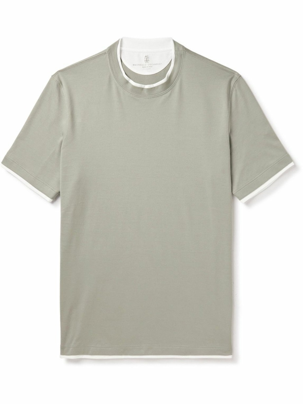 Photo: Brunello Cucinelli - Contrast-Tipped Cotton-Jersey T-Shirt - Green