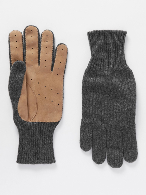 Photo: BRUNELLO CUCINELLI - Cashmere and Perforated Suede Gloves - Gray