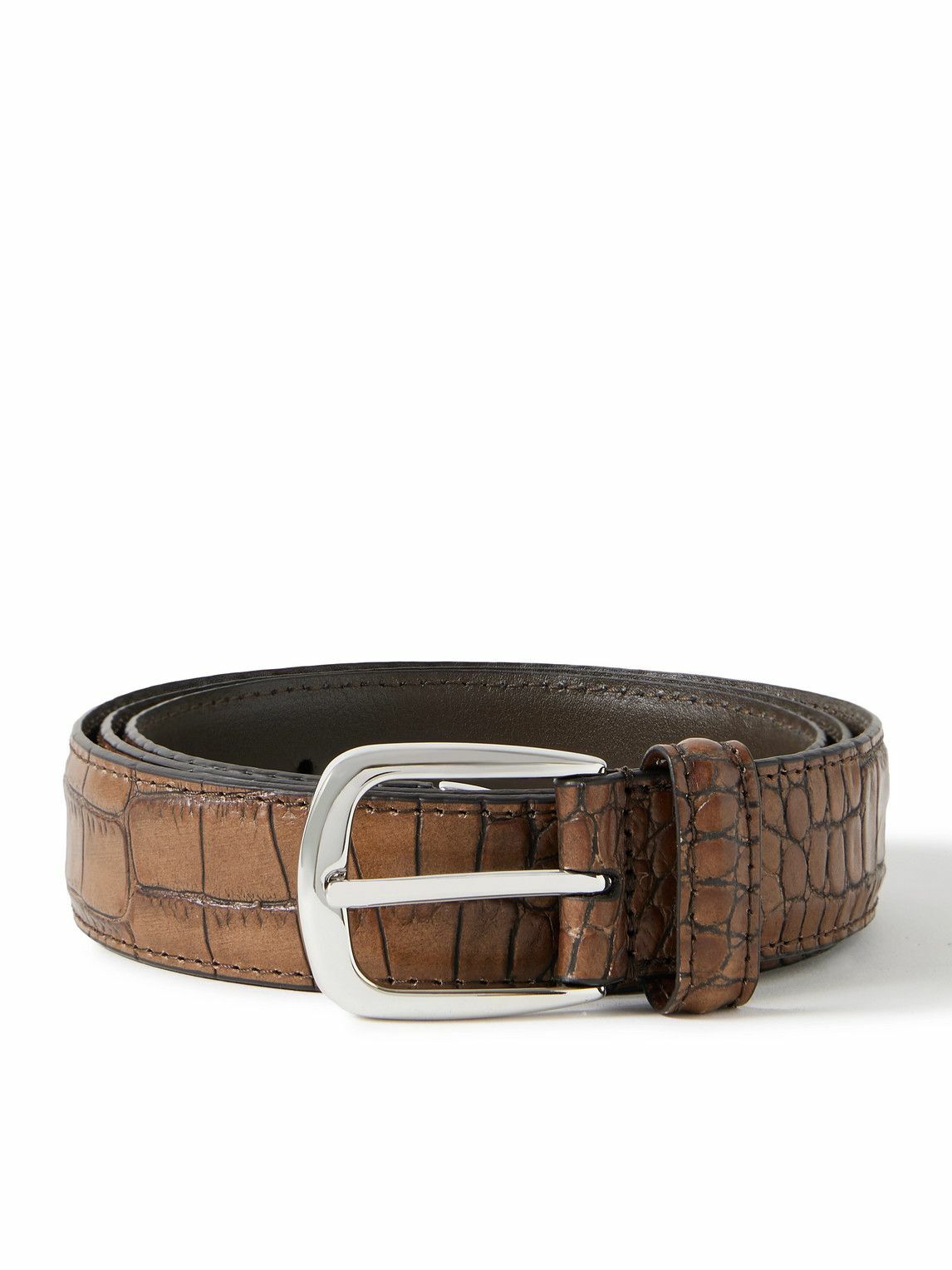 Anderson's - 3cm Croc-Effect Leather Belt - Brown