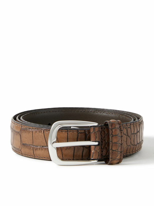 Photo: Anderson's - 3cm Croc-Effect Leather Belt - Brown