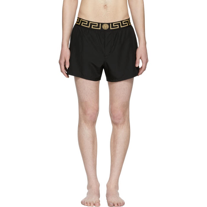 Photo: Versace Underwear Black Greek Key Medusa Swim Shorts