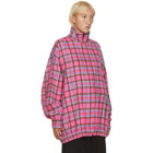 Balenciaga Pink Flannel Checkered Oversized Zip-Up Jacket