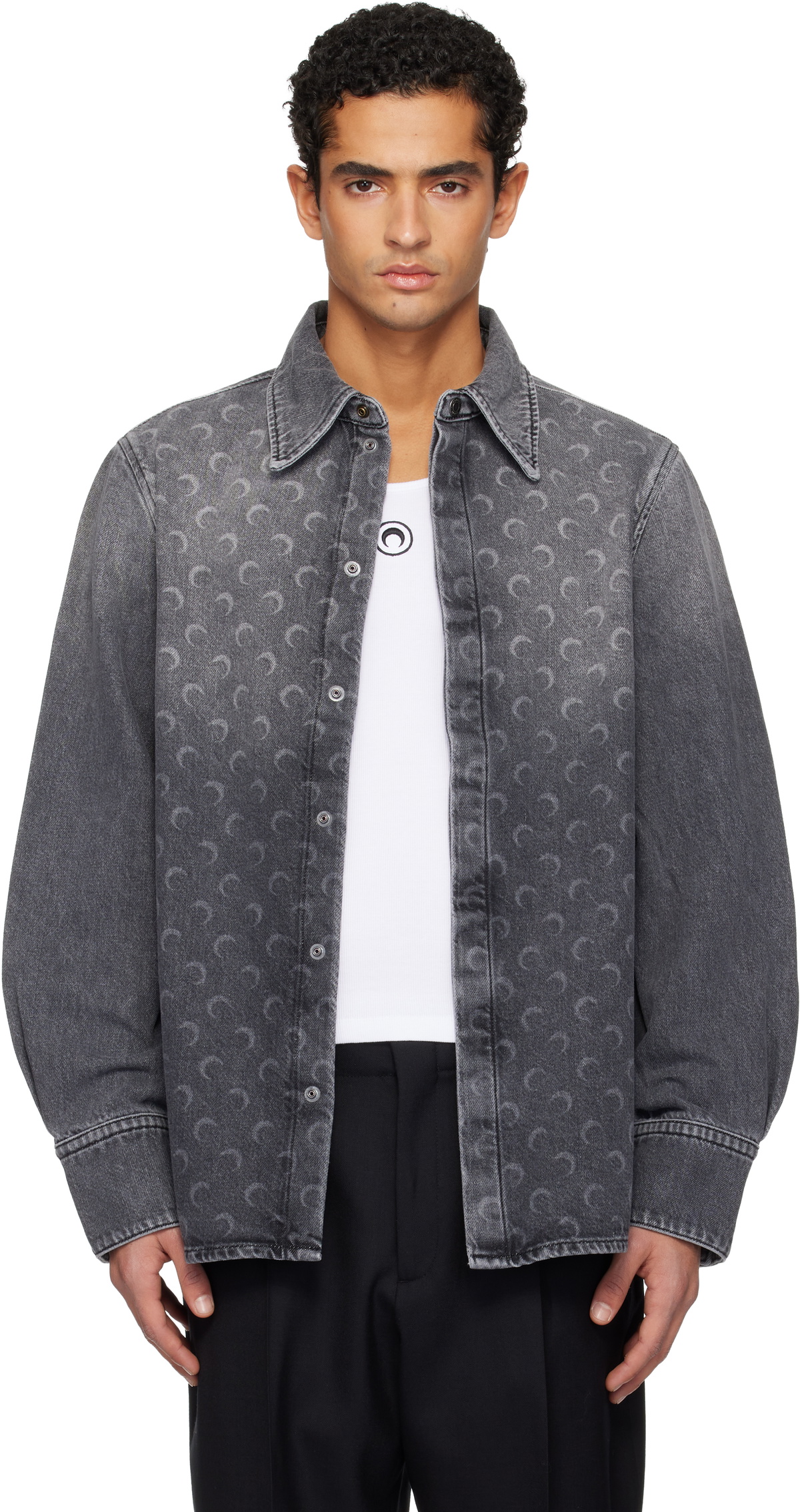 Marine Serre Gray Moon Laser LS Denim Shirt