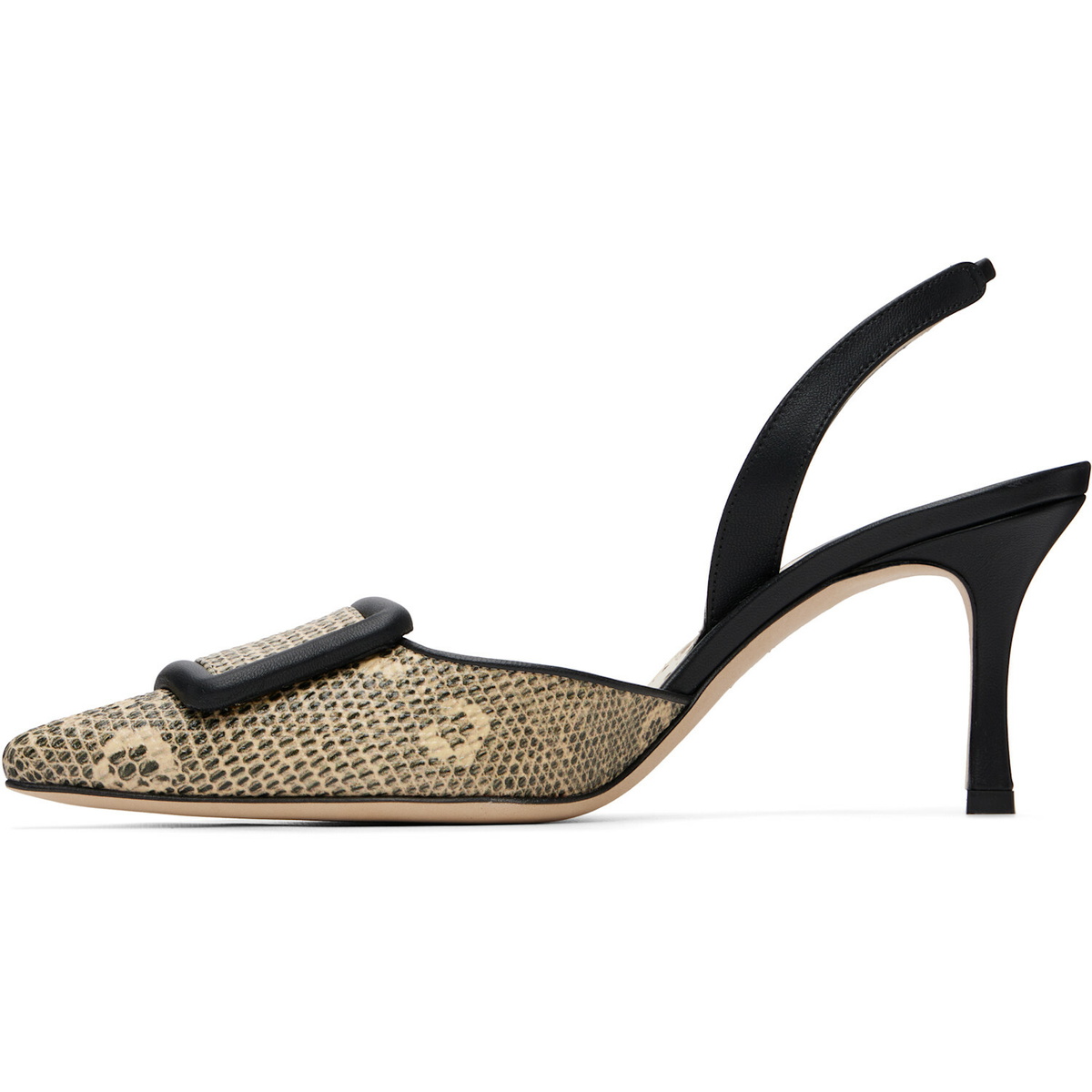 Manolo Blahnik Beige & Black Mayslibi Heels