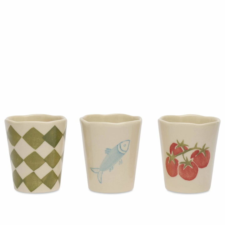 Photo: Damson Madder Women's Set Of 3- Nonna House Beaker Set in Yellow/Green 