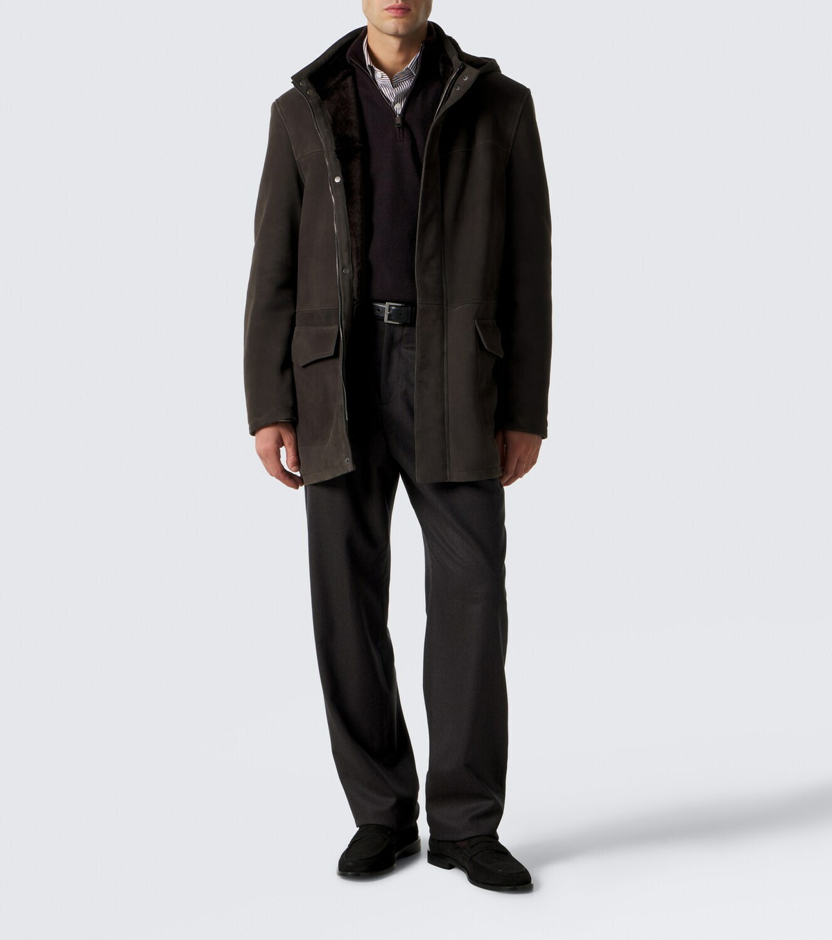 Thom Sweeney Hooded suede parka