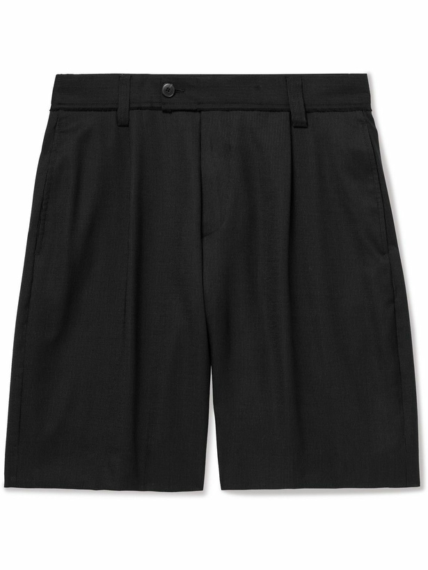 Photo: mfpen - Classic Straight-Leg Pleated Striped Wool Shorts - Black