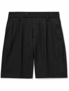 mfpen - Classic Straight-Leg Pleated Striped Wool Shorts - Black