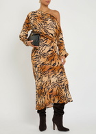 Never Fully Dressed Tilly Tiger-print Chiffon Midi Dress Brown
