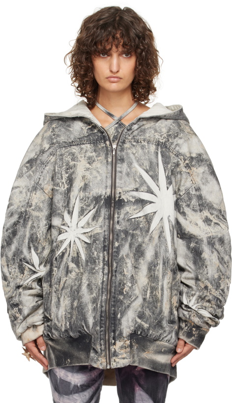 Photo: Masha Popova SSENSE Exclusive White & Black Oversized Hooded Denim Bomber Jacket