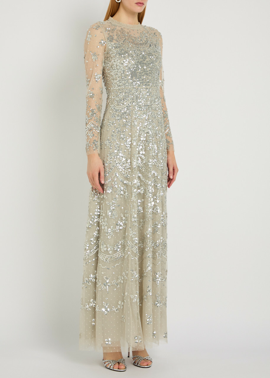 Needle & Thread Freya Sequin-embellished Tulle Gown Light Green
