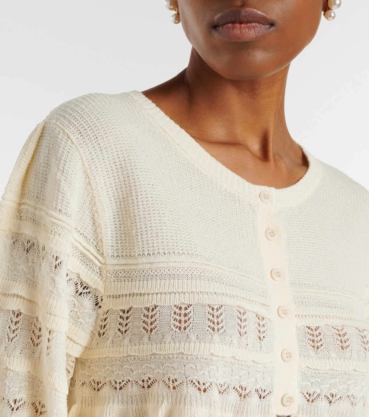 Xu Zhi Cropped open-knit ruffled cardigan