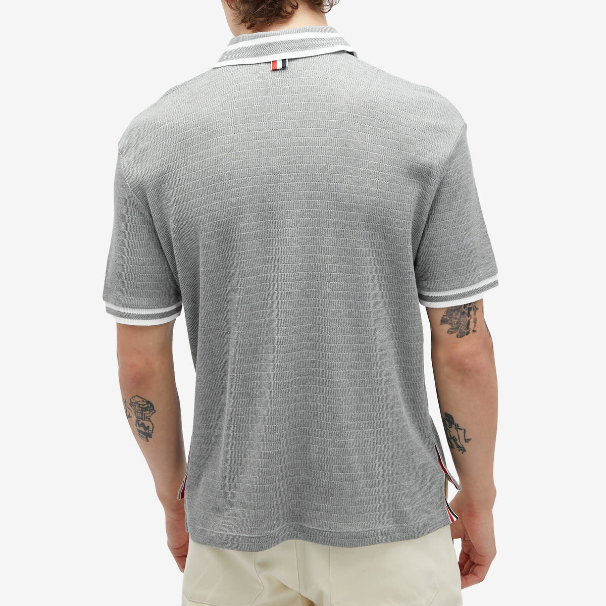 Thom Browne Men's Textured Tipped Polo in Light Grey