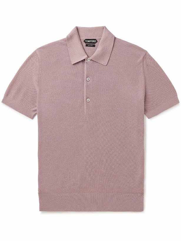 Photo: TOM FORD - Silk and Cotton-Blend Piquè Polo Shirt - Pink