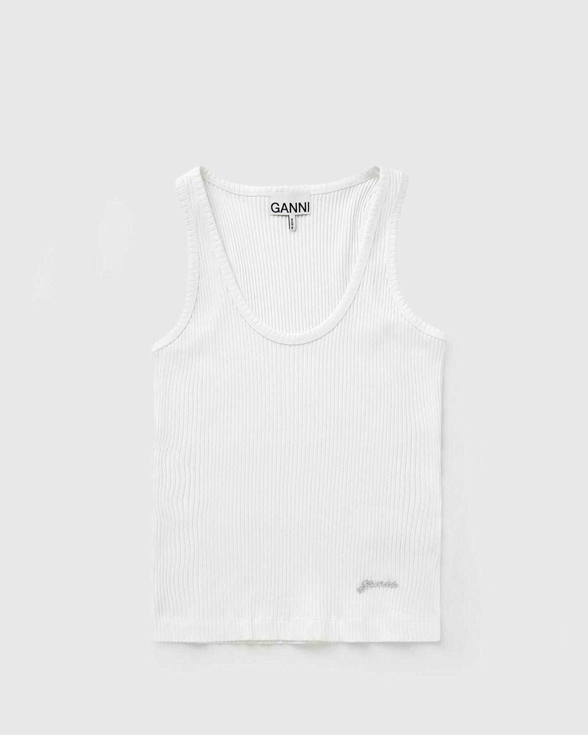 Ganni Heavy Rib Jersey Tank Top Beige Womens Tops & Tank