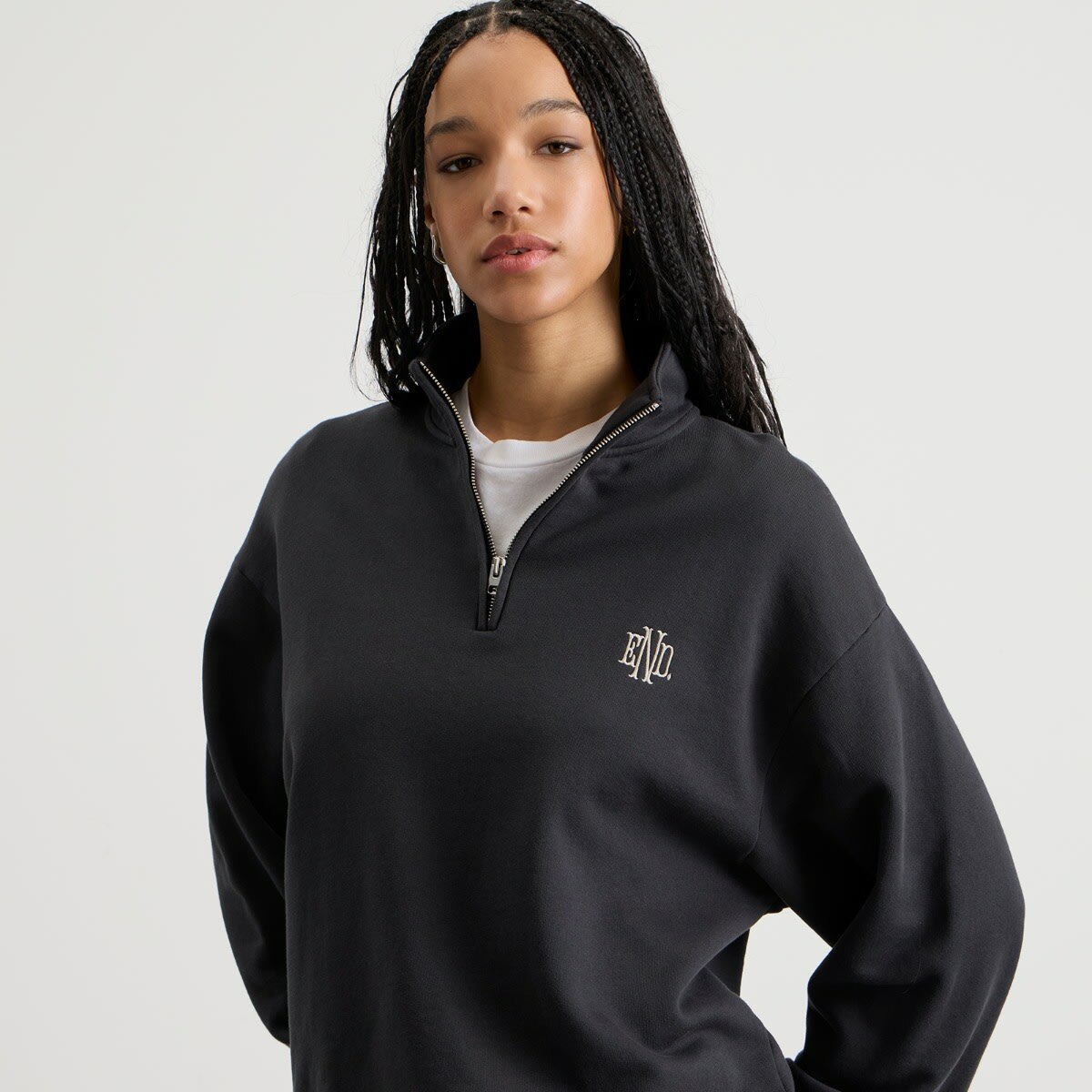 END. Slice Half Zip Sweat in Cinder Black