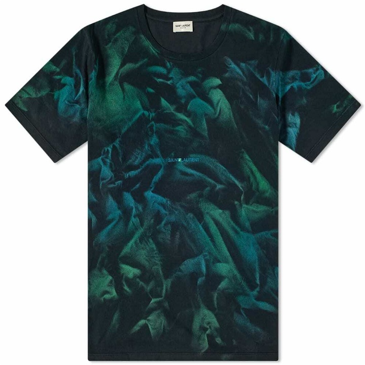 Photo: Saint Laurent Men's Archive Logo Tie Dye T-Shirt in Black/Green
