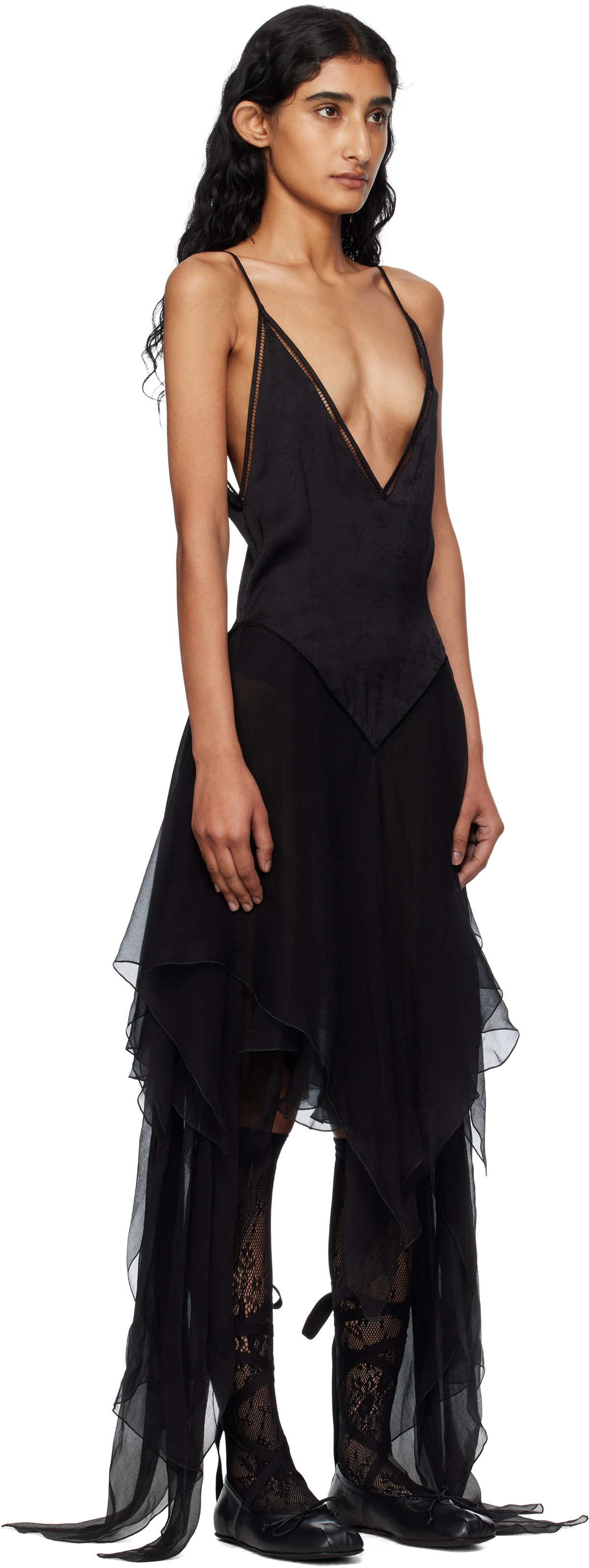 Ann Demeulemeester Black Multilayer Slip Midi Dress
