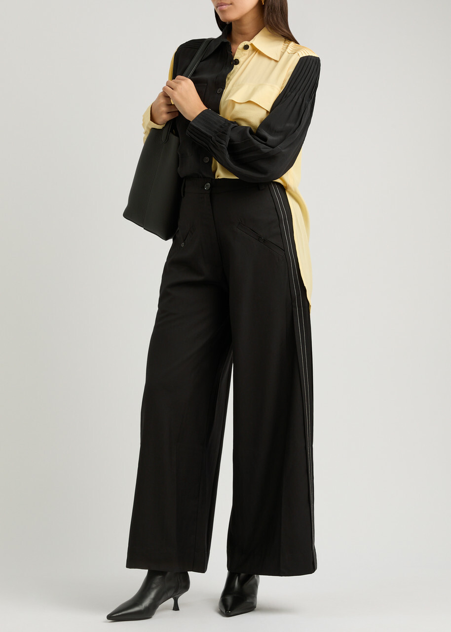 Lovebirds Wide-leg Twill Trousers Black