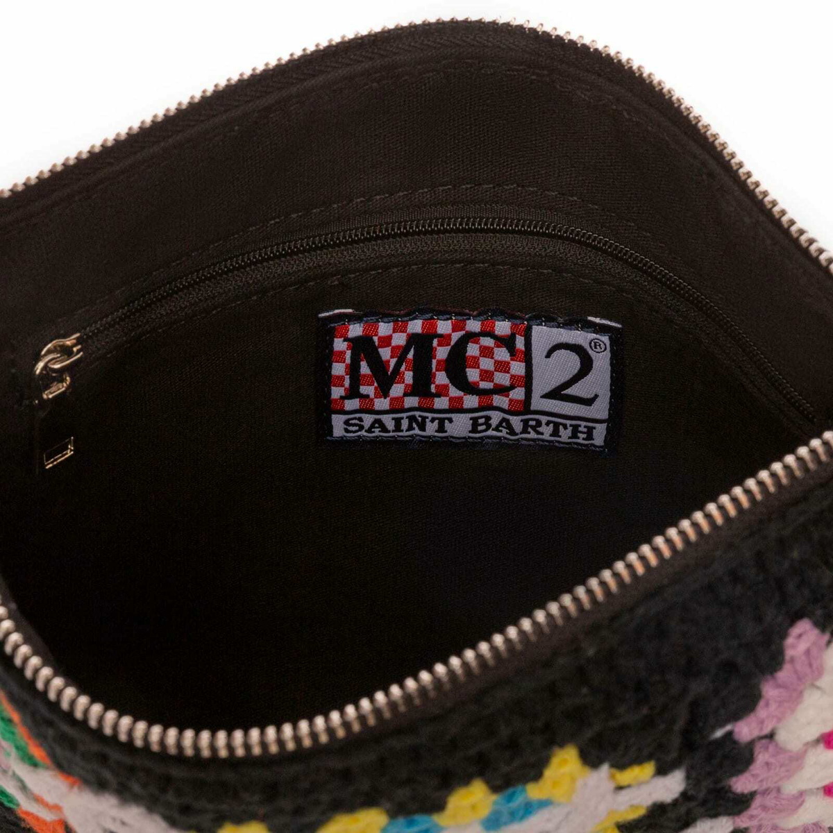 MC2 Saint Barth Parisienne Black Crochet Pouch Bag With Saint Barth Embroidery