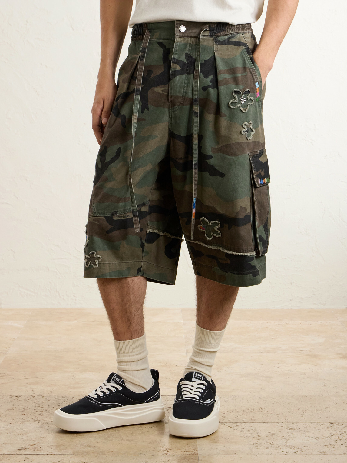 NAHMIAS - Wide-Leg Printed Cotton Shorts - Green