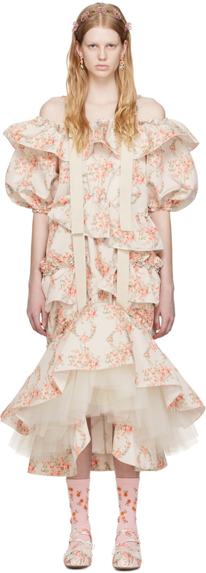Photo: Simone Rocha Beige Adjustable Length Tiered Midi Dress