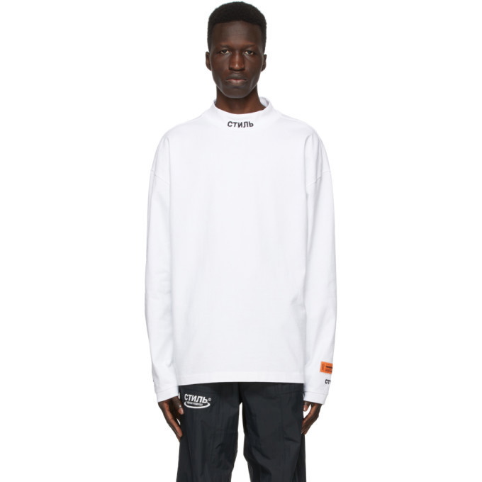 Photo: Heron Preston White Style Mock Neck Long Sleeve T-Shirt