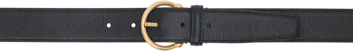 Thom Browne Black Pebble Grain Round Buckle Belt